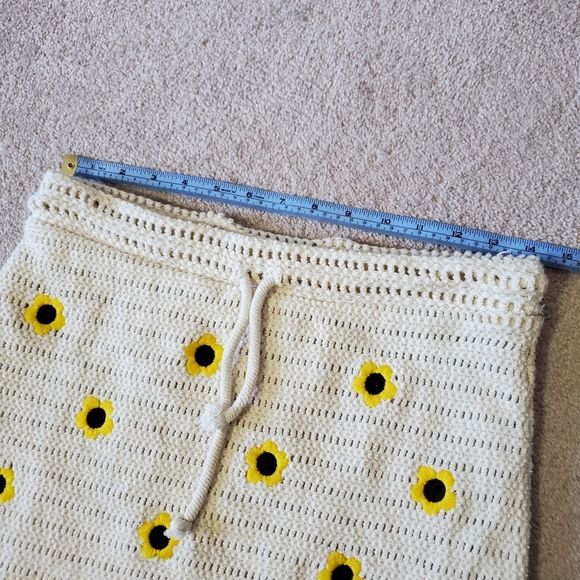 Zara Butter Yellow Floral Crochet Hippie Festival Coachella 90s Lined Skirt M - Picture 6 of 8